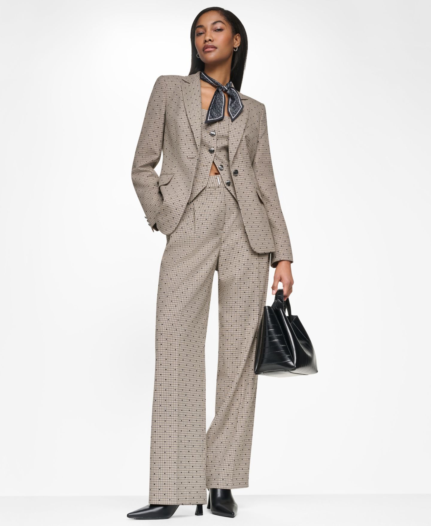 Женский пиджак DKNY Embellished Houndstooth Blazer, Regular & Petite, цвет: Чёрный разноцветный — фото 7