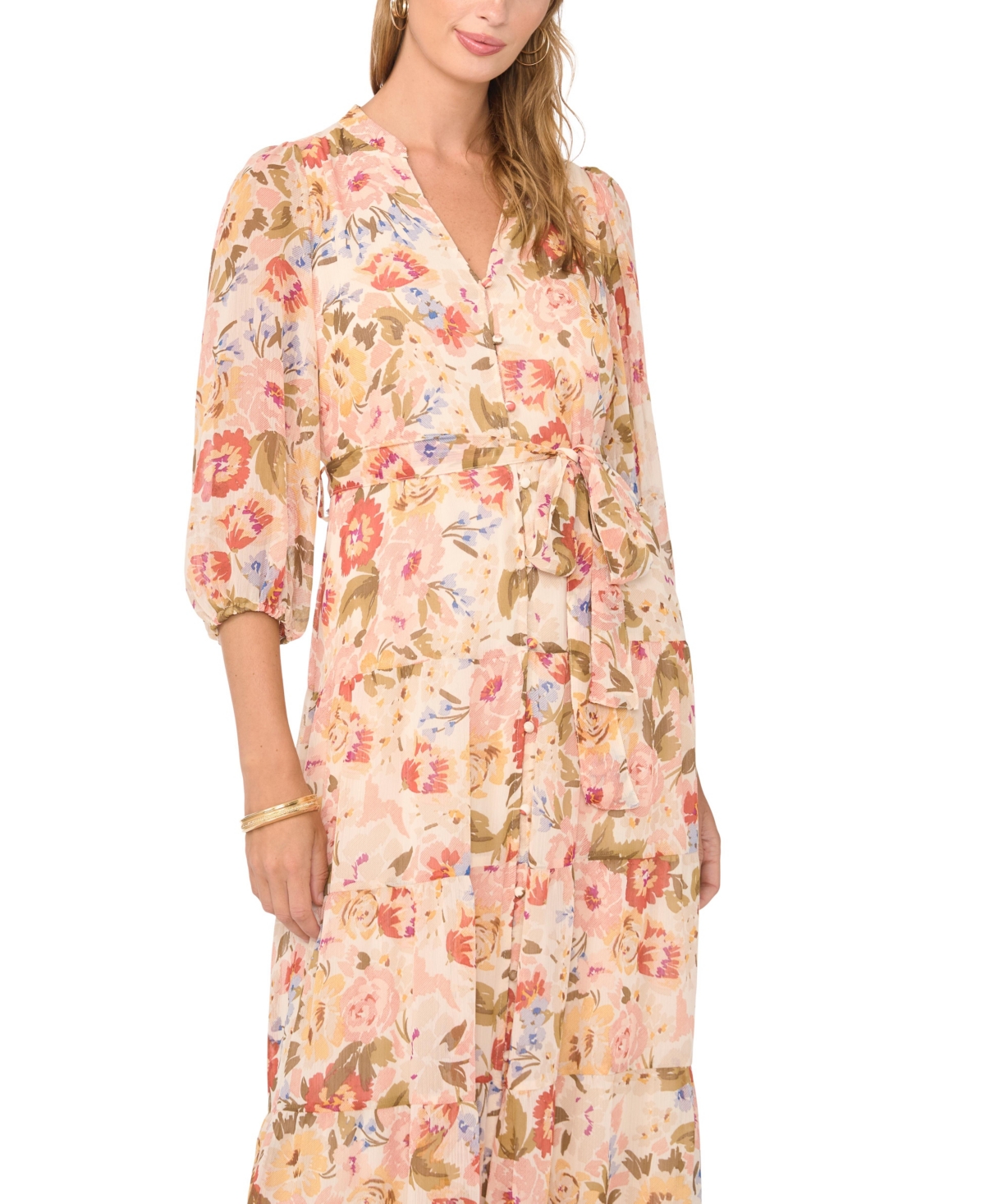 Vince Camuto Women's Long-Sleeve V-Neck Dress