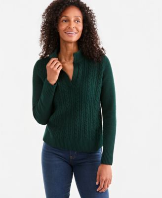 Women's Cable Split Mockneck Long-Sleeve Sweater