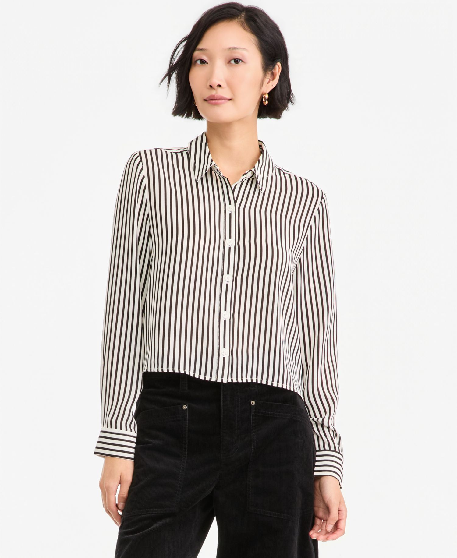 Women's Cropped Button-Down Crepe Shirt