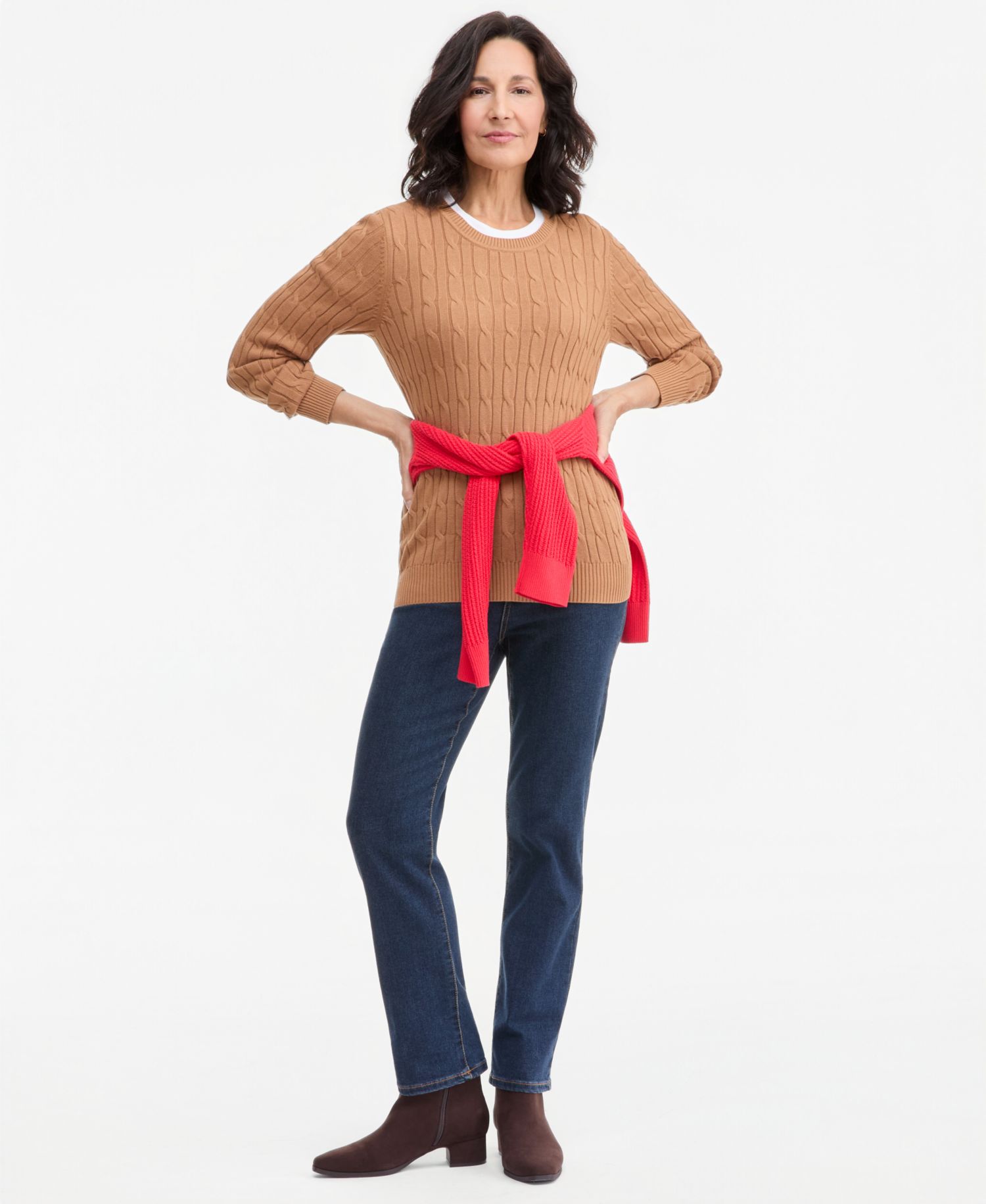 Petite Cotton Cable-Knit Crewneck Sweater