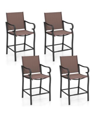Set of 4 Outdoor Counter Height Bar Stools with Breathable Mesh Fabric
