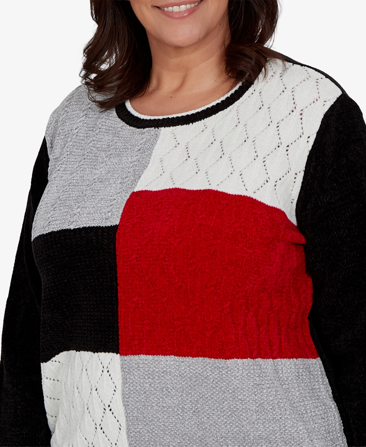 Alfred Dunner Plus Classic Textured Chenille Colorblock Sweater