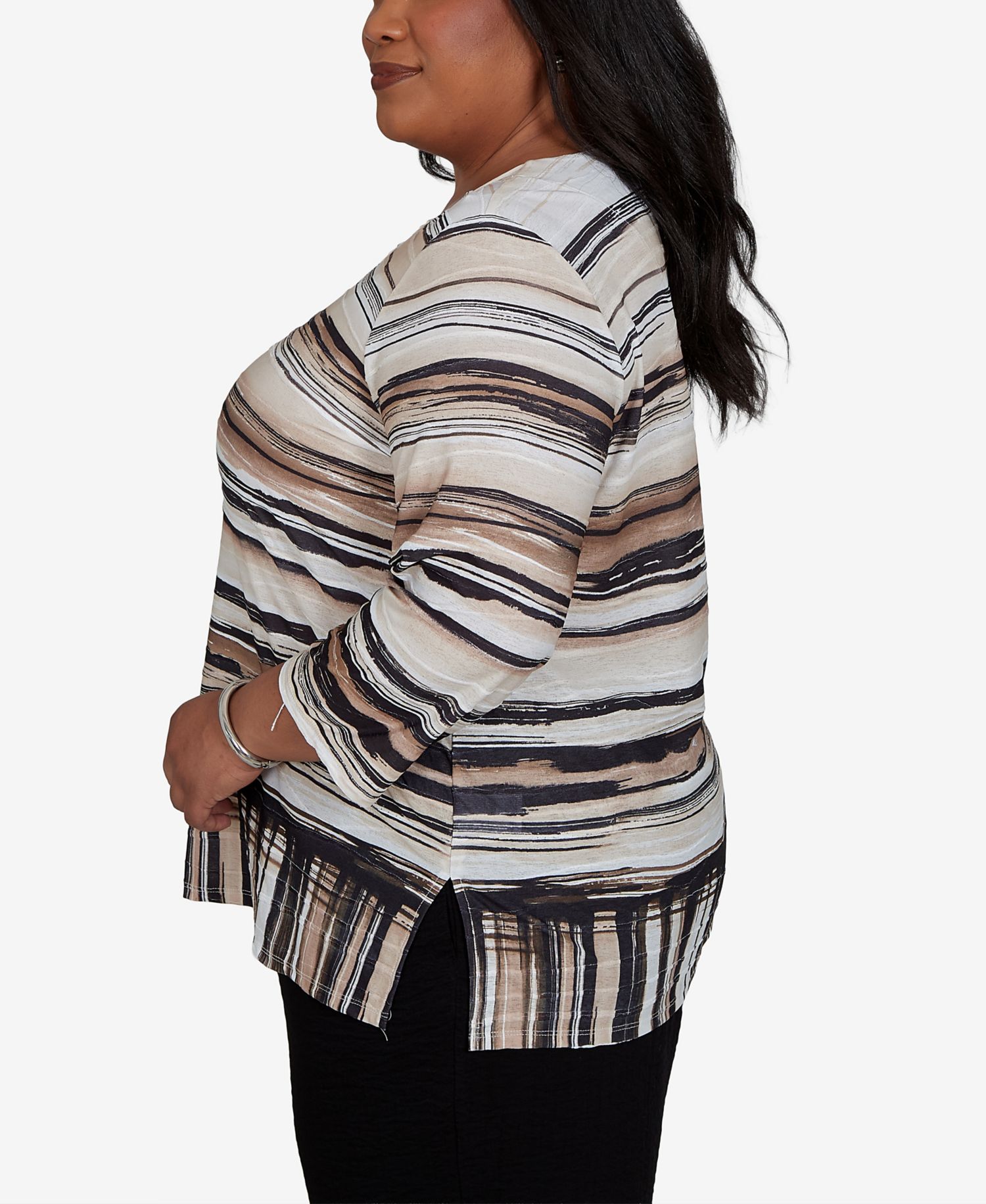 Plus Size Travel Advisory Striped 3/4-Sleeve Knit Top