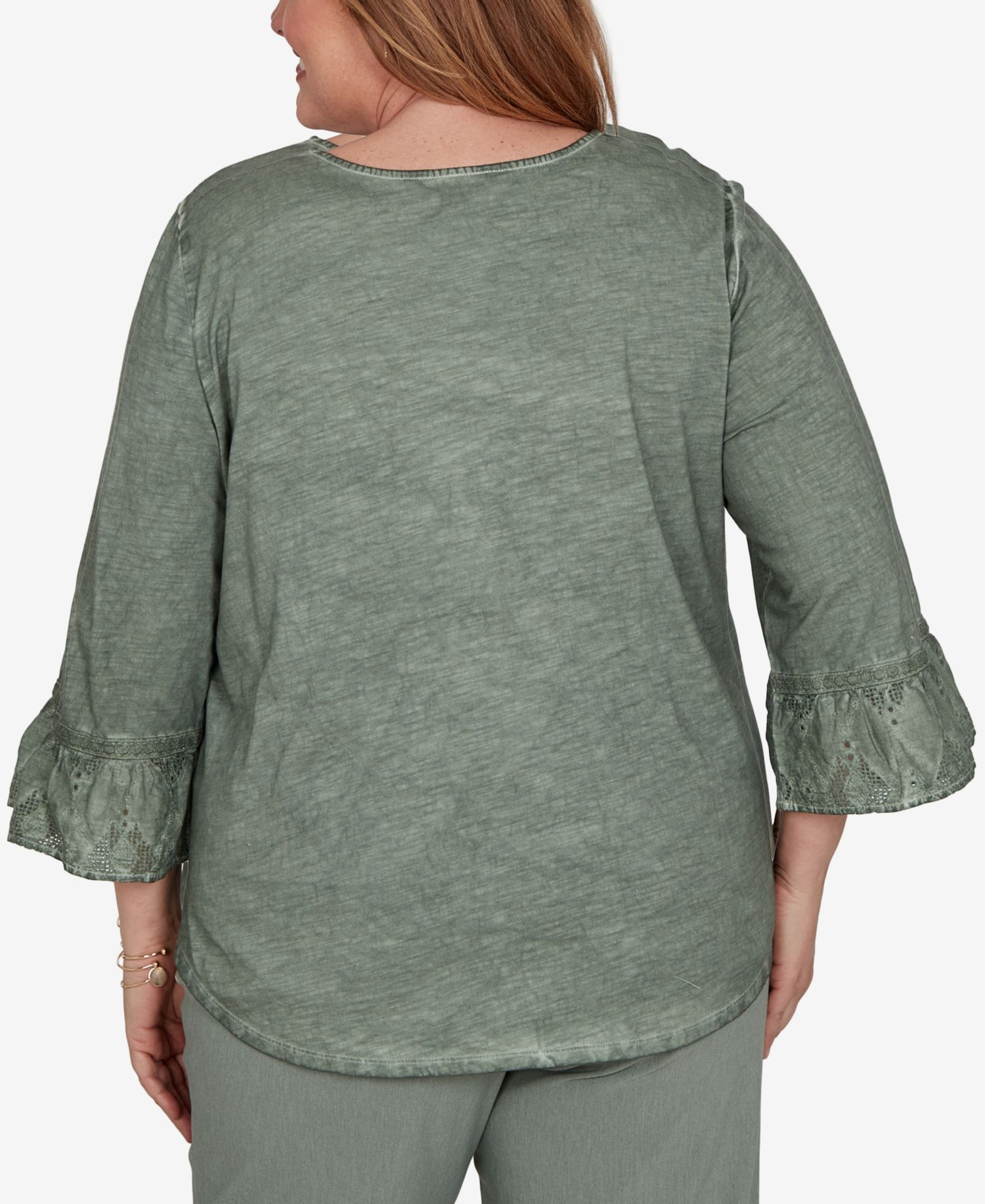 Plus Size Provence Tonal Spliced Patchwork 3/4 Sleeve Blouse