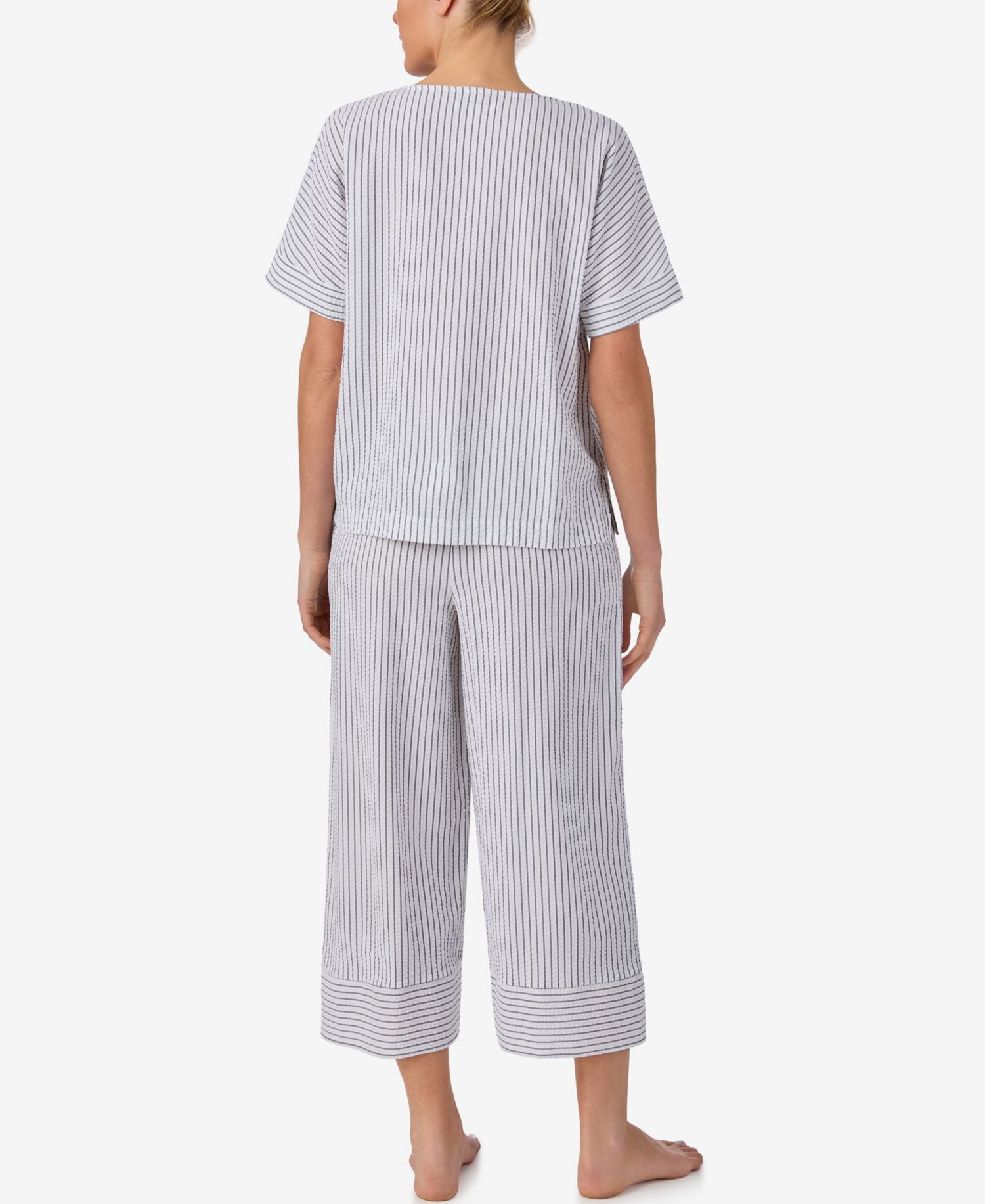 Women's Seersucker V-Neck Dolman Short-Sleeve Top and Pants Pajama Set