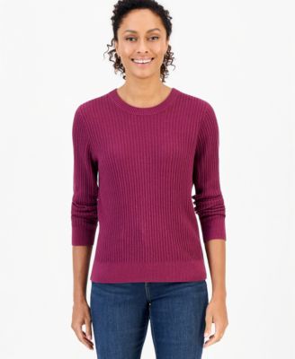 Petite Mixed-Stitch Cotton Pullover Sweater, Macy's Exclusive