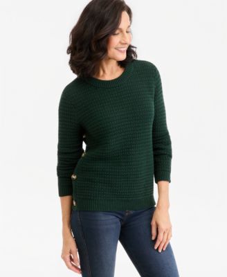 Women's Crewneck Ribbed-Knit Side-Button Sweater