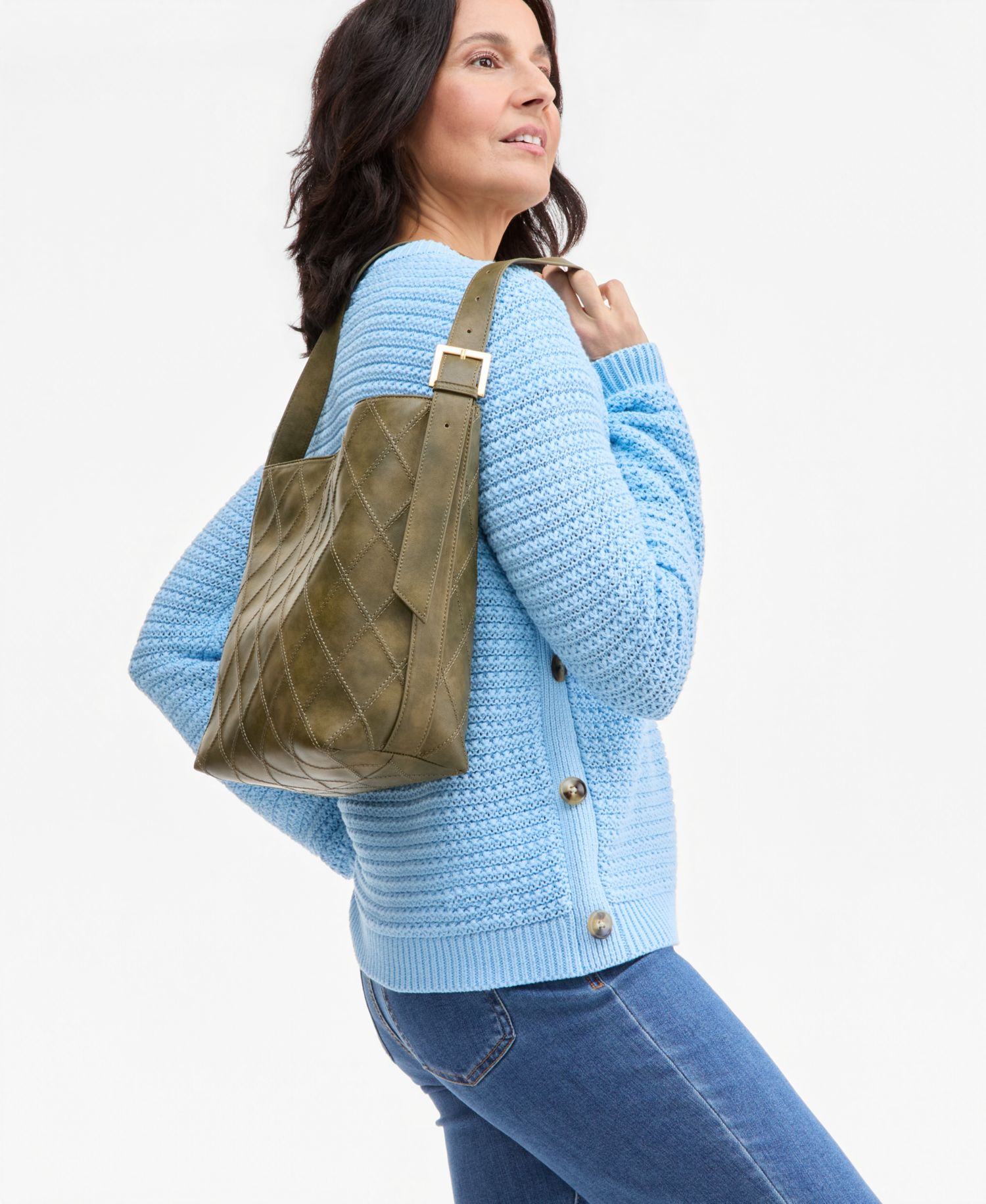 Plus Crewneck Ribbed-Knit Side-Button Sweater