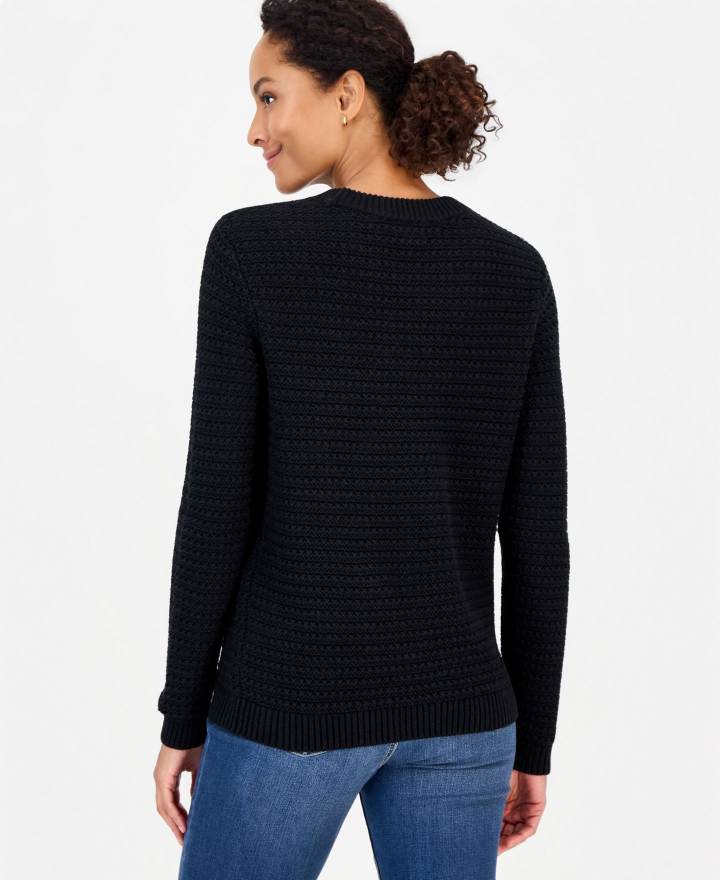 Женский свитер Style & Co Cotton-Blend Long-Sleeve, цвет: Глубокий чёрный — фото 3