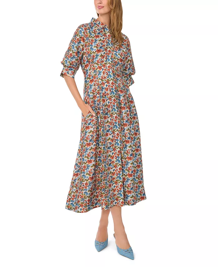 Women's Floral-Print Short-Sleeve Midi Shirt Dress, Created for Macy's