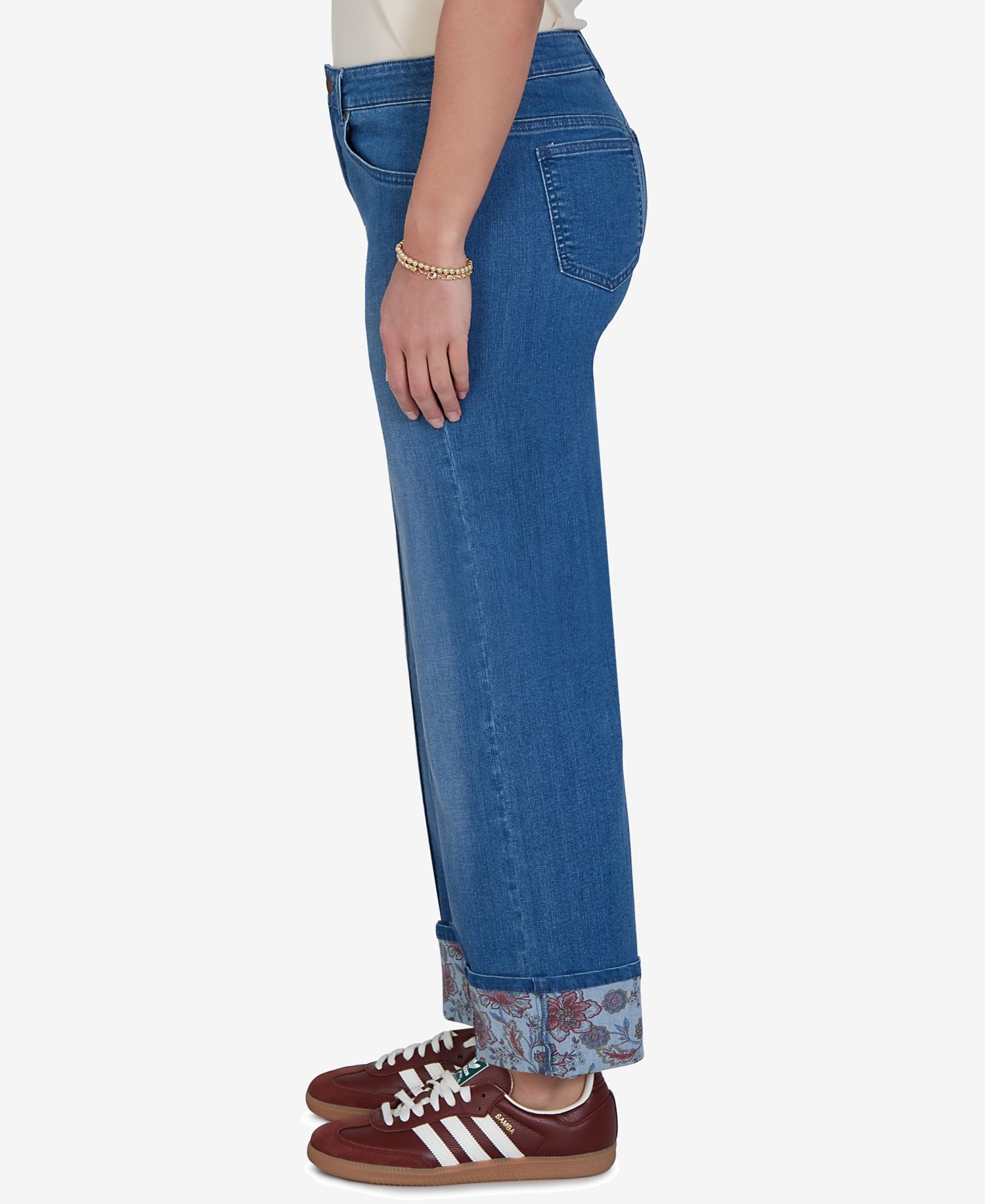 Petite High-Waisted Floral-Print Cuff Ankle Jeans
