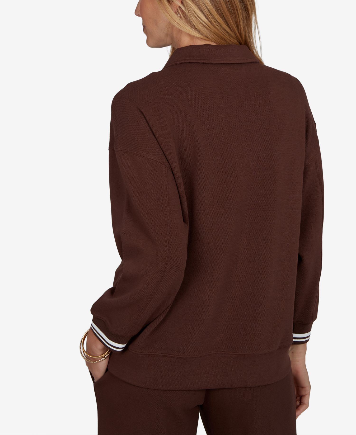 Petite Drawstring Stripe-Trim 3/4-Sleeve Pullover Top