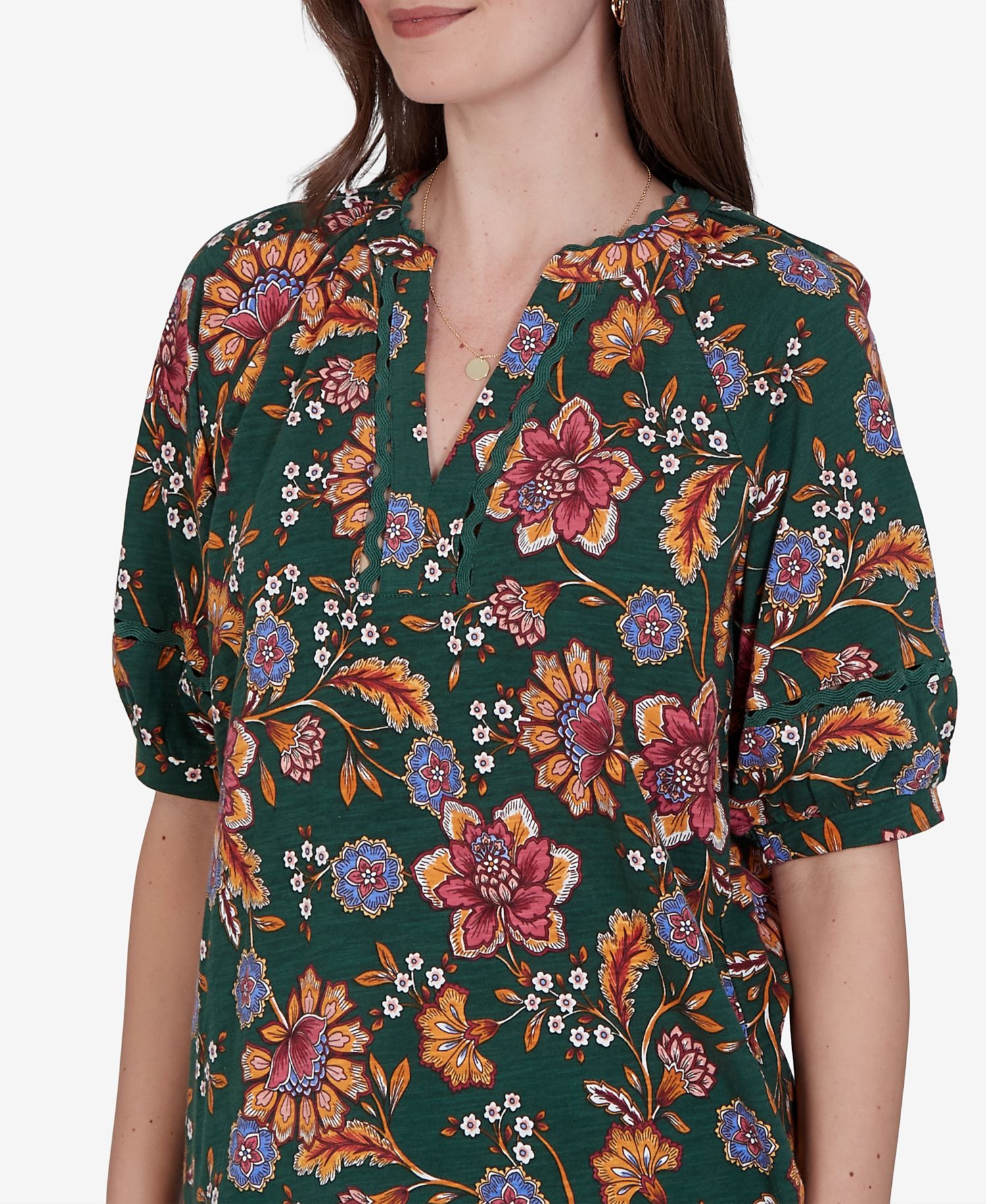 Petite Floral Vines Printed Cotton Knit Top