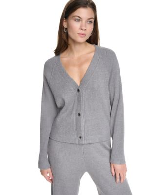 Petite Ribbed V-Neck Button-Front Cardigan
