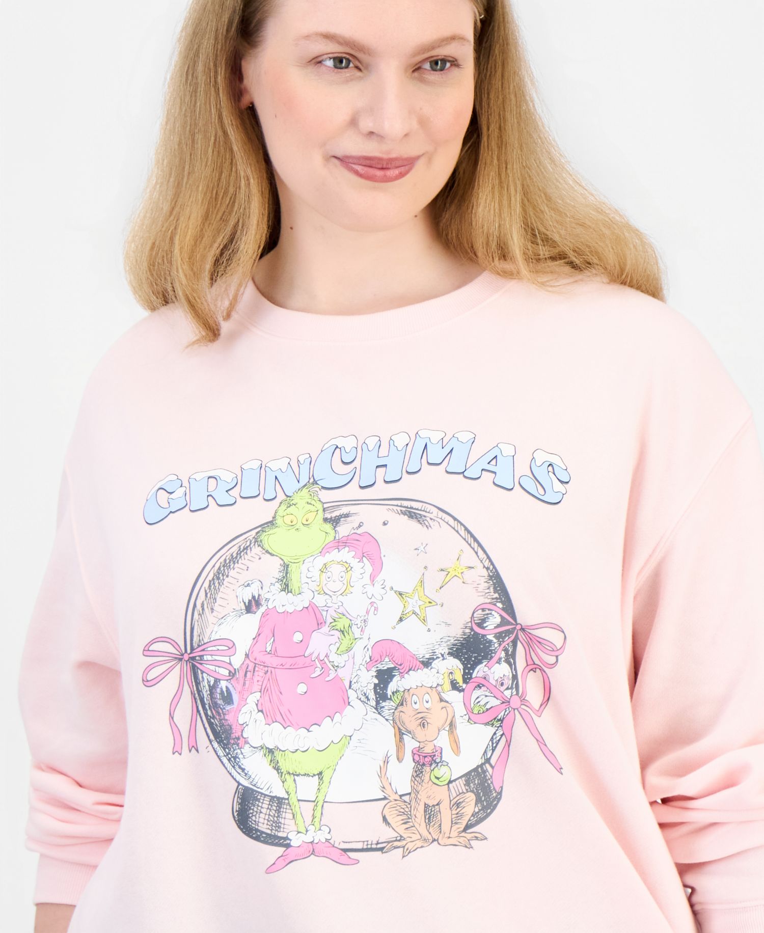 Plus Size Grinchmas Crew Graphic Pullover Fleece Sweatshirt