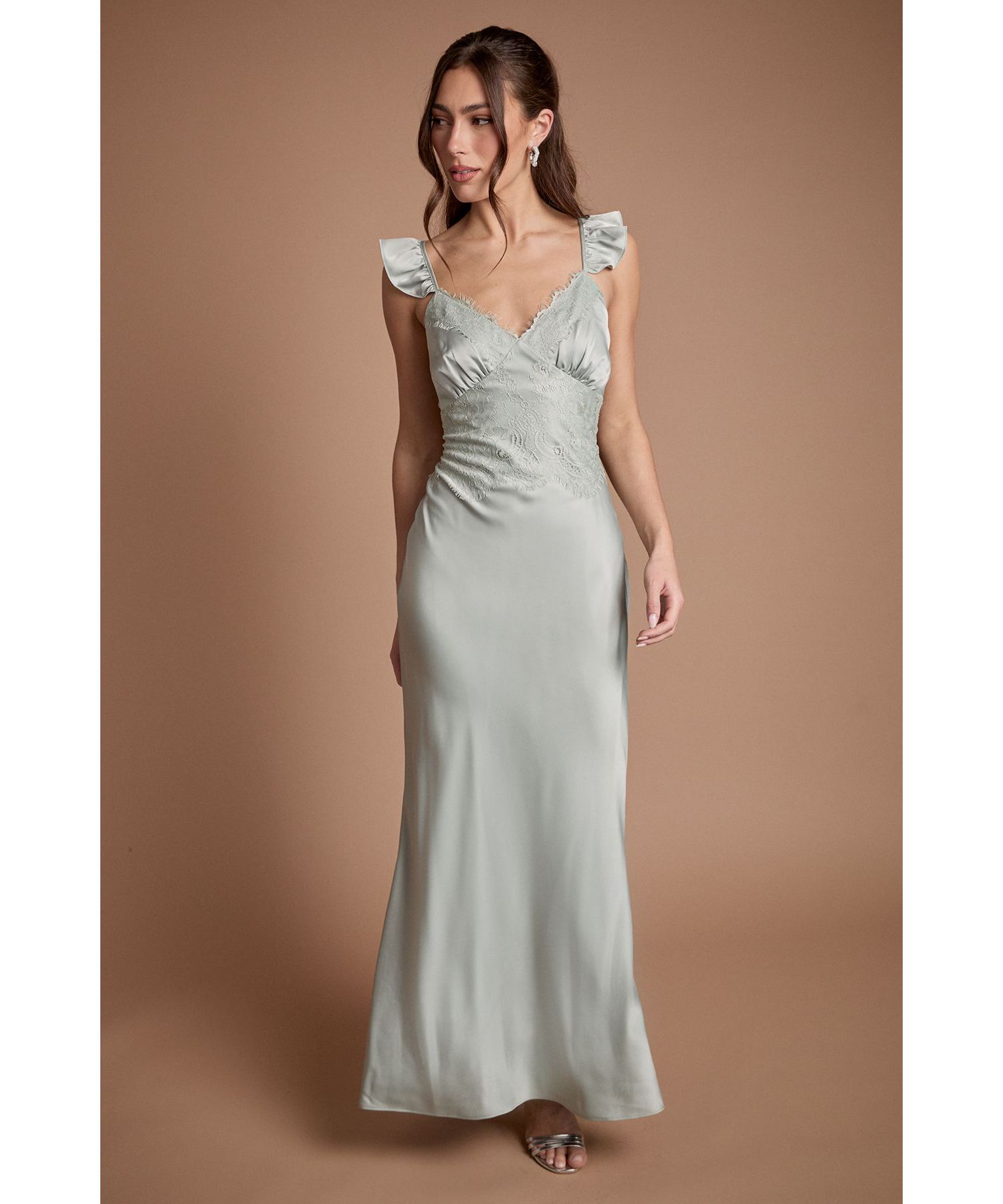 Women's Lace Trim Cami Button Maxi Dress