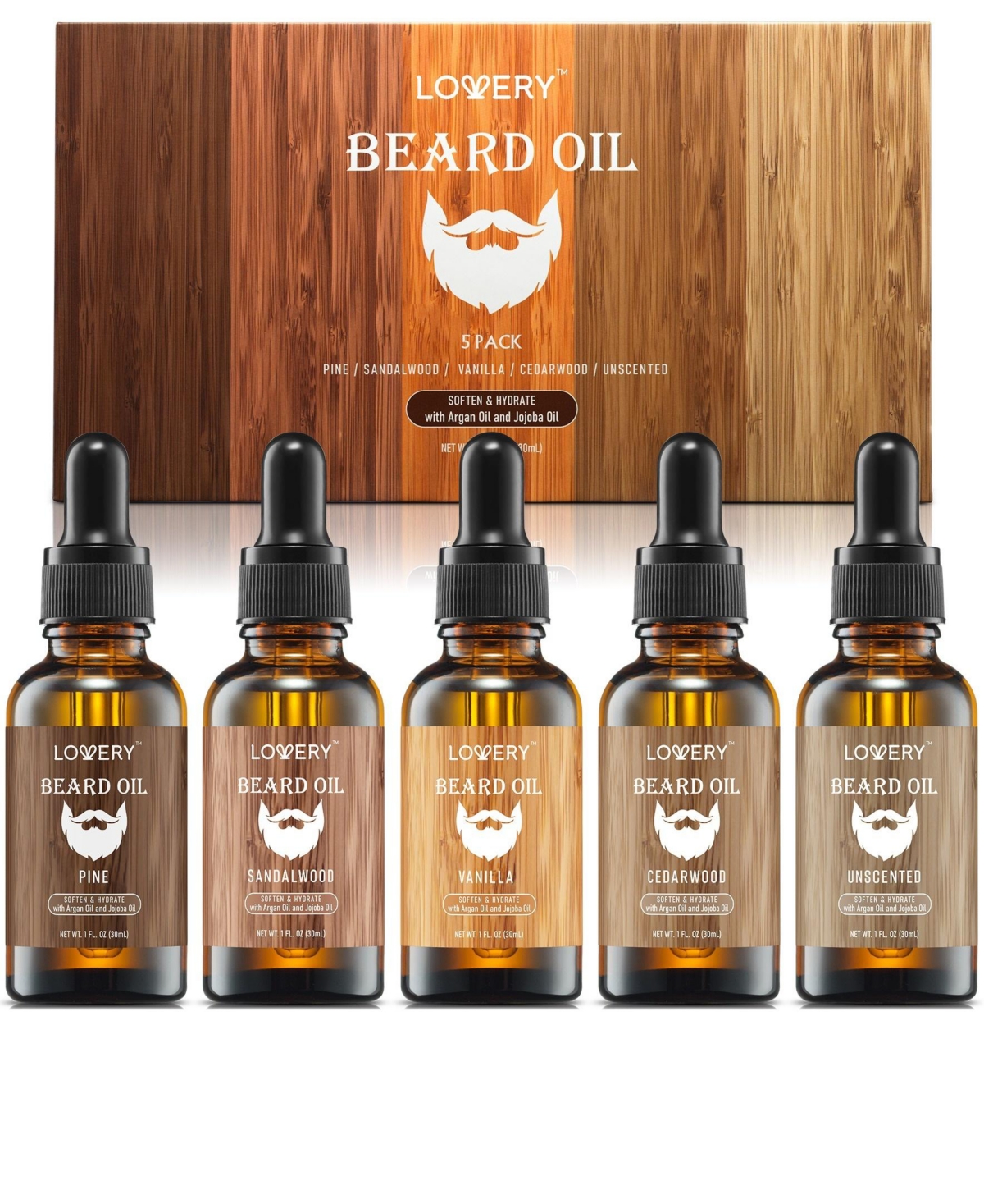 Lovery Premium Grooming Beard Kit for Men - 5 piece Men's Gift Set - Brown