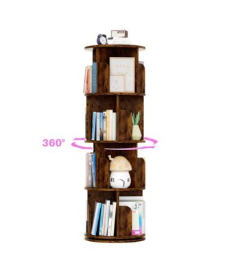360 Display Wooden Rotating Bookcase, Corner Bookshelf for Small Space
