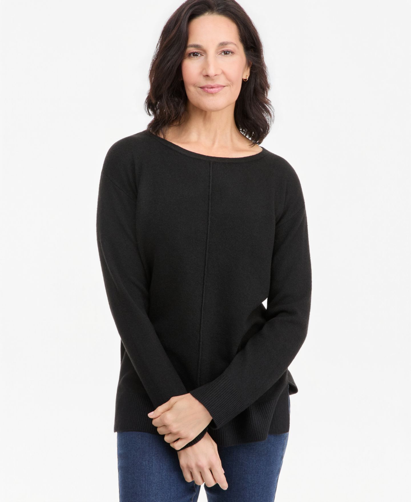 Женский свитер Style & Co LuxSoft Seamfront Boatneck Tunic, цвет: Глубокий чёрный — фото 1