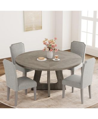 47" Round Dining Table for 4 to 6, Farmhouse Kitchen Table with Cross Pedestal Base, 63 Lbs Circle Dinner Table, Not Easy to Slide (No Chairs)