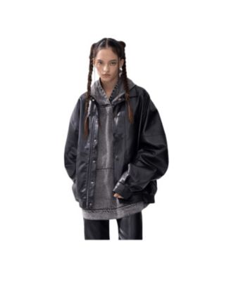 Women's Zip Up Ruched Leather Jacket