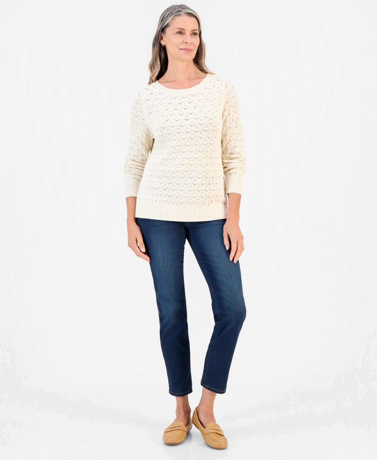Women's Lurex Boatneck Pointelle Sweater