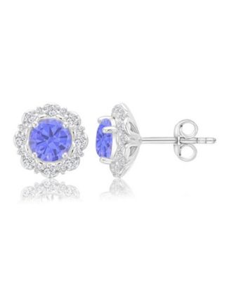 Tanzanite Cubic Zirconia Halo Stud Earrings