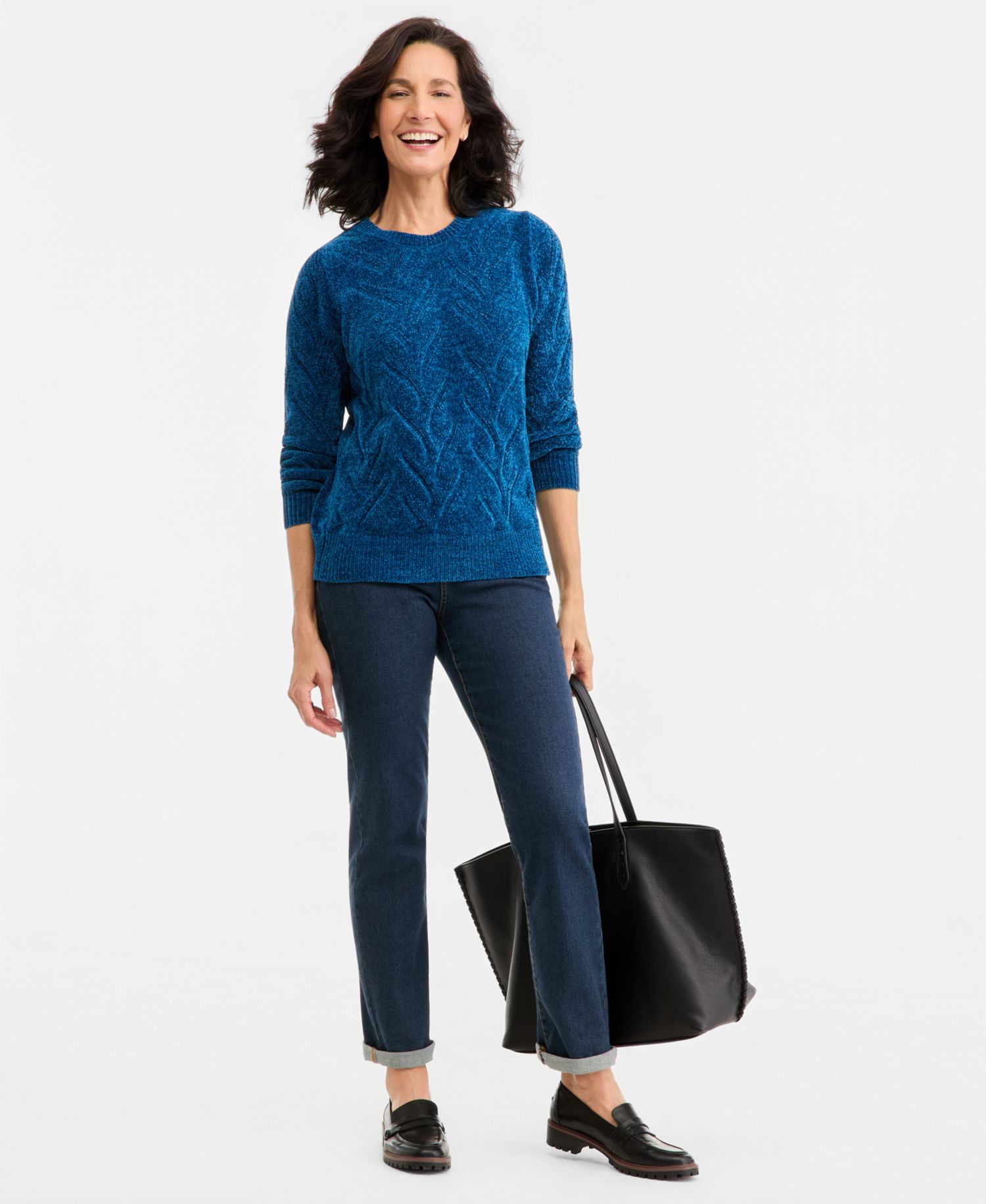 Women's Chenille Cable-Knit Crewneck Sweater