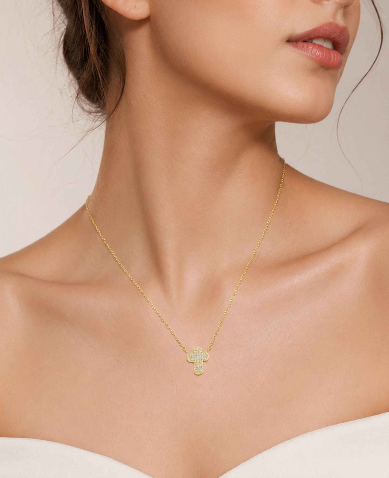 14k Gold-Plated Mini Pave Cross Pendant Necklace