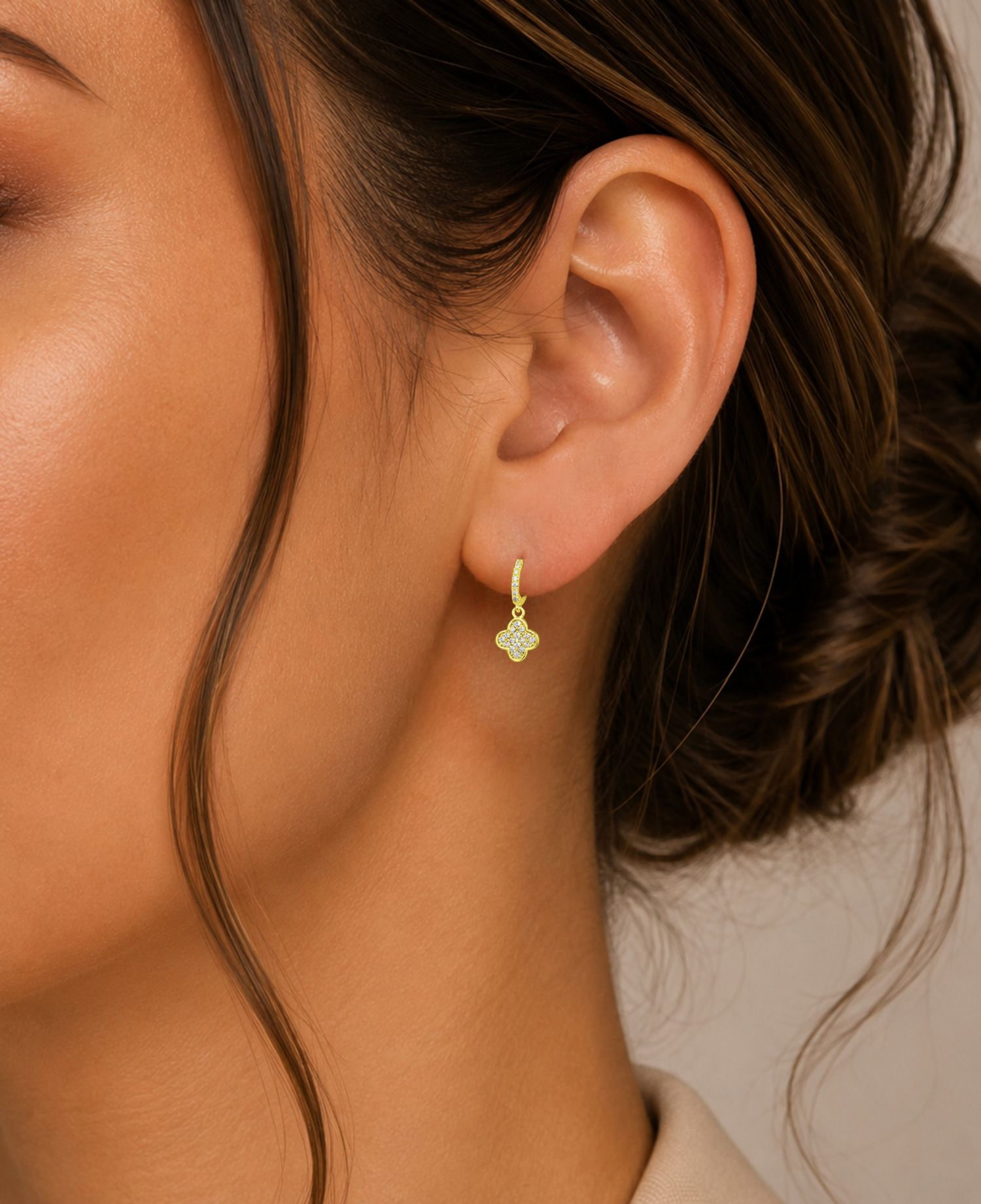 14k Gold-Plated Clover Drop J Hoop Earrings