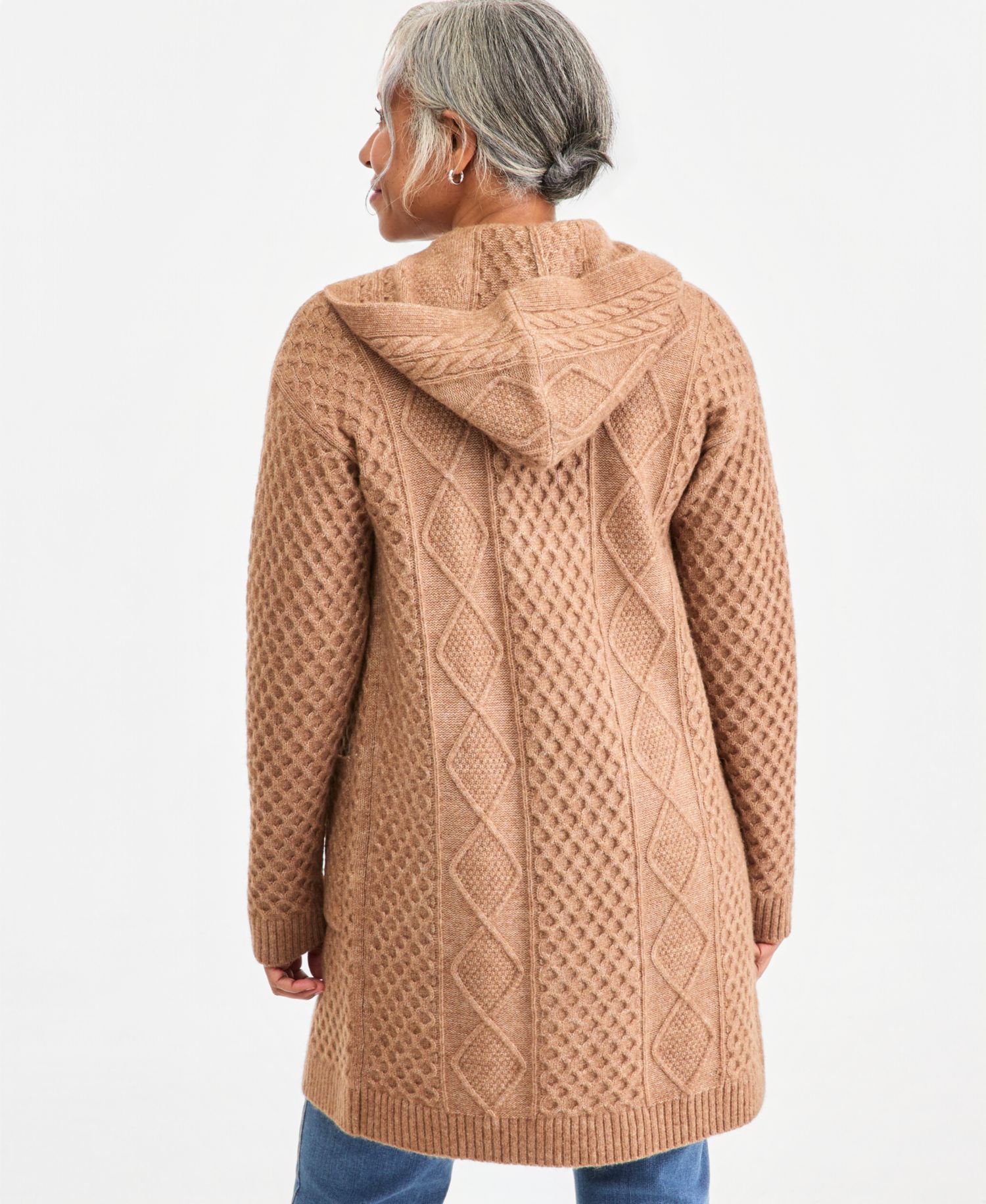 Women's Chunky Cable-Knit Hoodie Cardigan