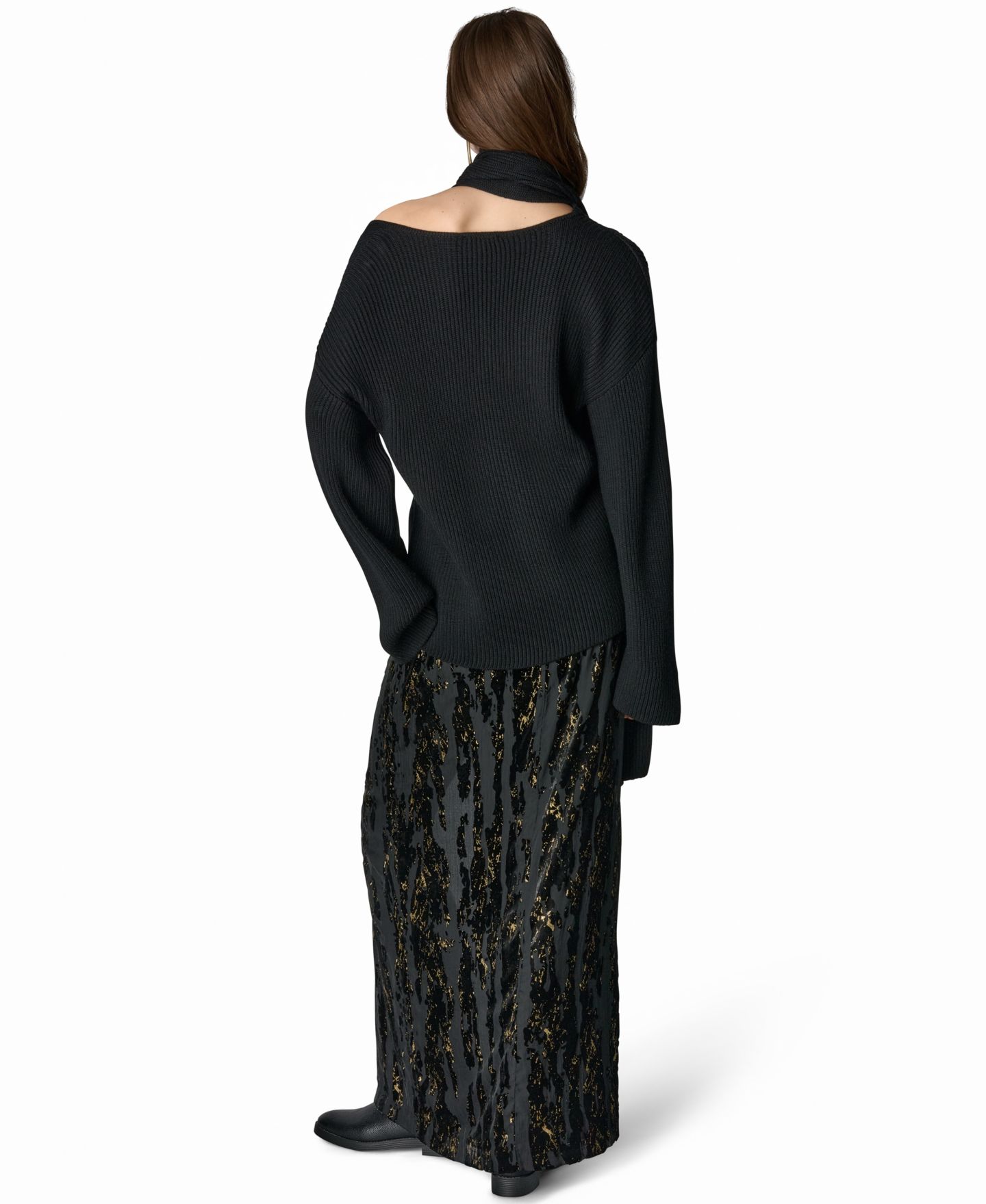 Женская юбка Donna Karan New York Front-Knot Burnout Maxi, цвет: Чёрный / Золотой — фото 5