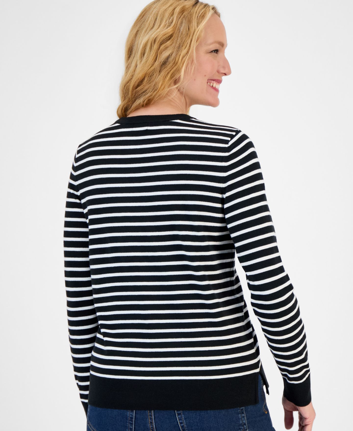 Женский свитер Style & Co Stripe Long-Sleeve Crewneck, цвет: Полосатый чёрный — фото 2