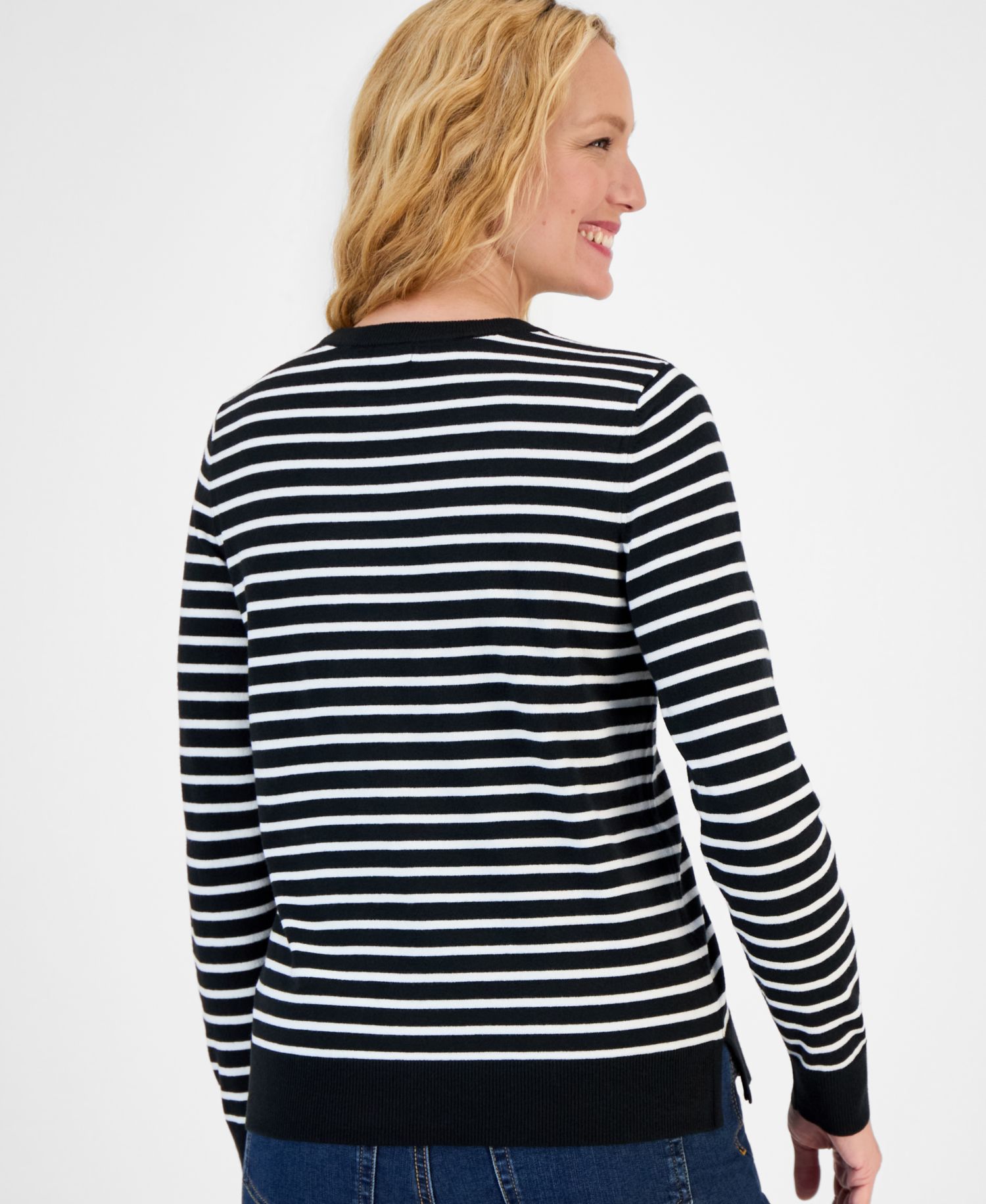 Women's Stripe Long-Sleeve Crewneck Sweater