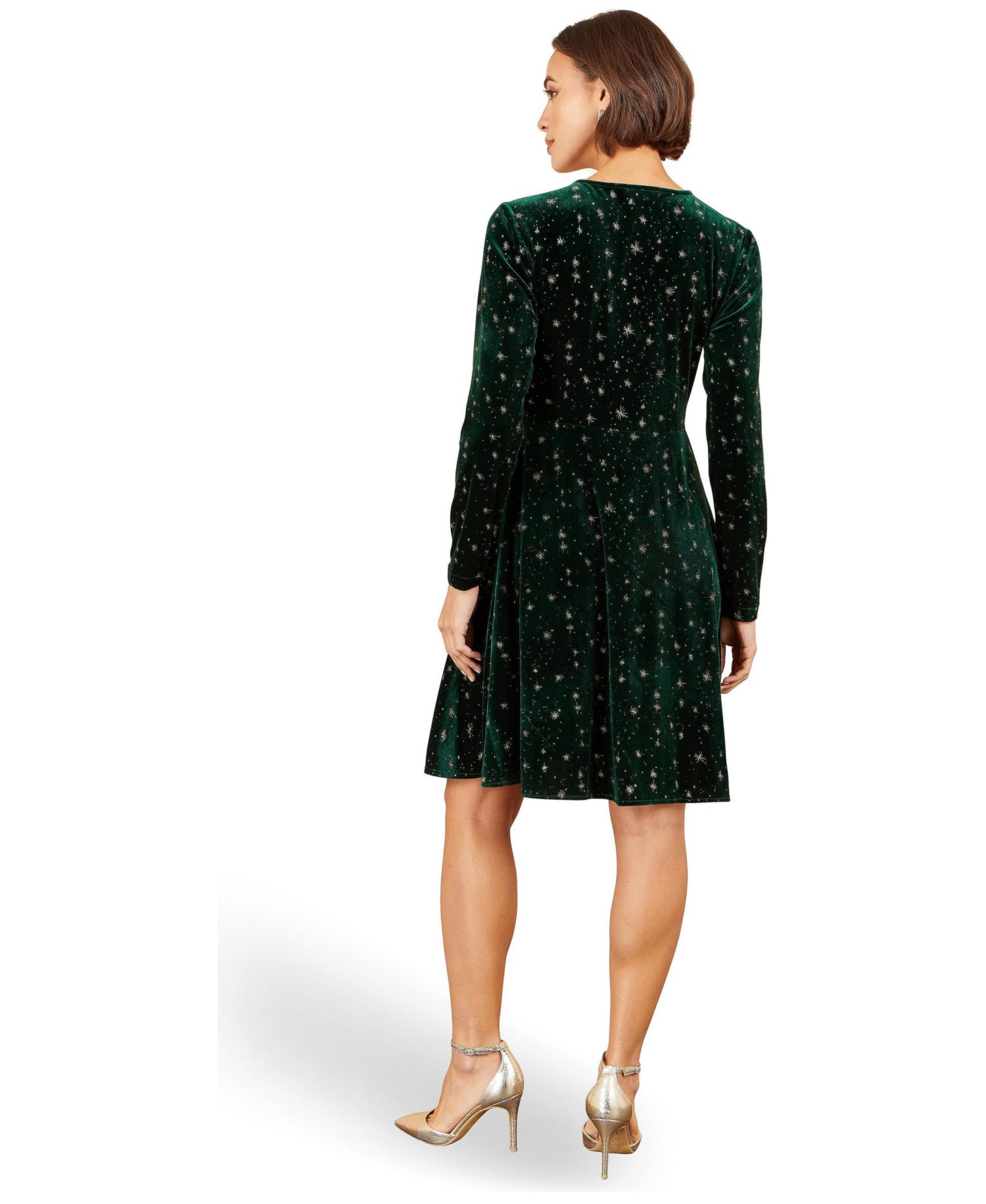 Women's Foil Star-Print Velvet V-Neck Dress