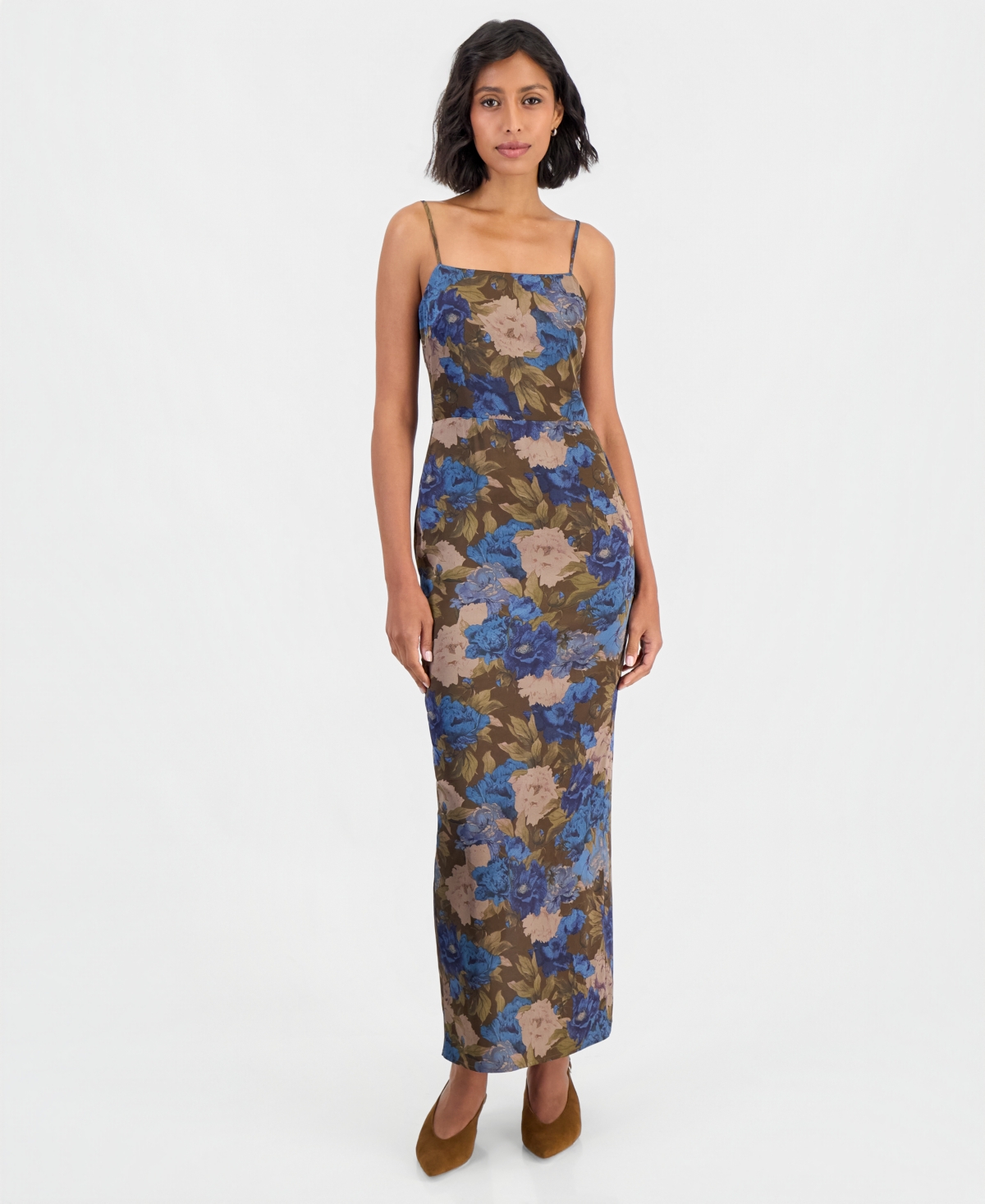 Lulus Women's Austin Floral-print Square-neck Midi Dress In Blue
