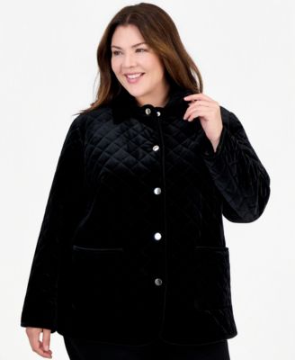 Plus Size Velvet Quilted Snap-Front Jacket