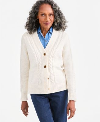Women's Cable-Knit V-Neck Boyfriend Cardigan