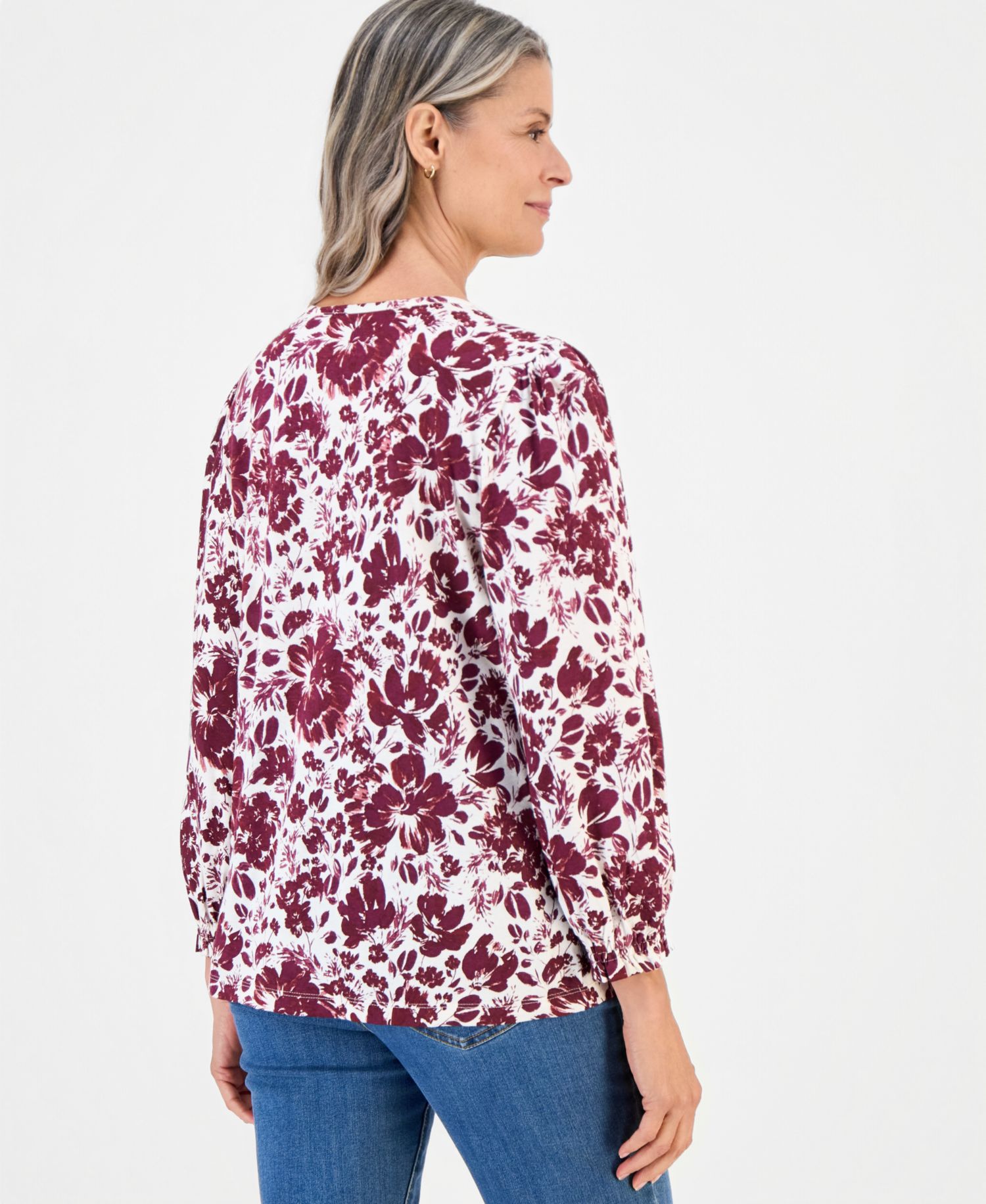 Petite Printed Crewneck Quilted Knit Top