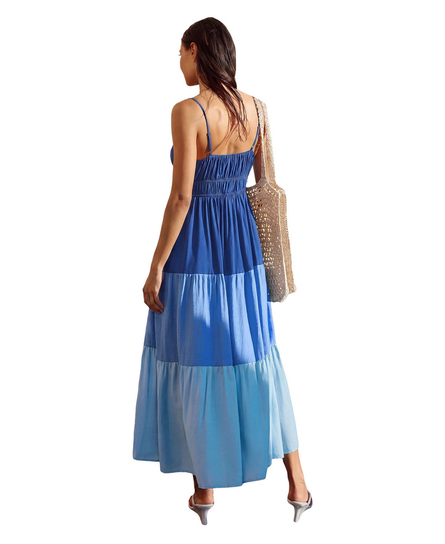 Женское платье Cupshe Saltwater Icon Colorblock Maxi Smocked-Bodice Tiered, цвет: Тёмный синий — фото 2