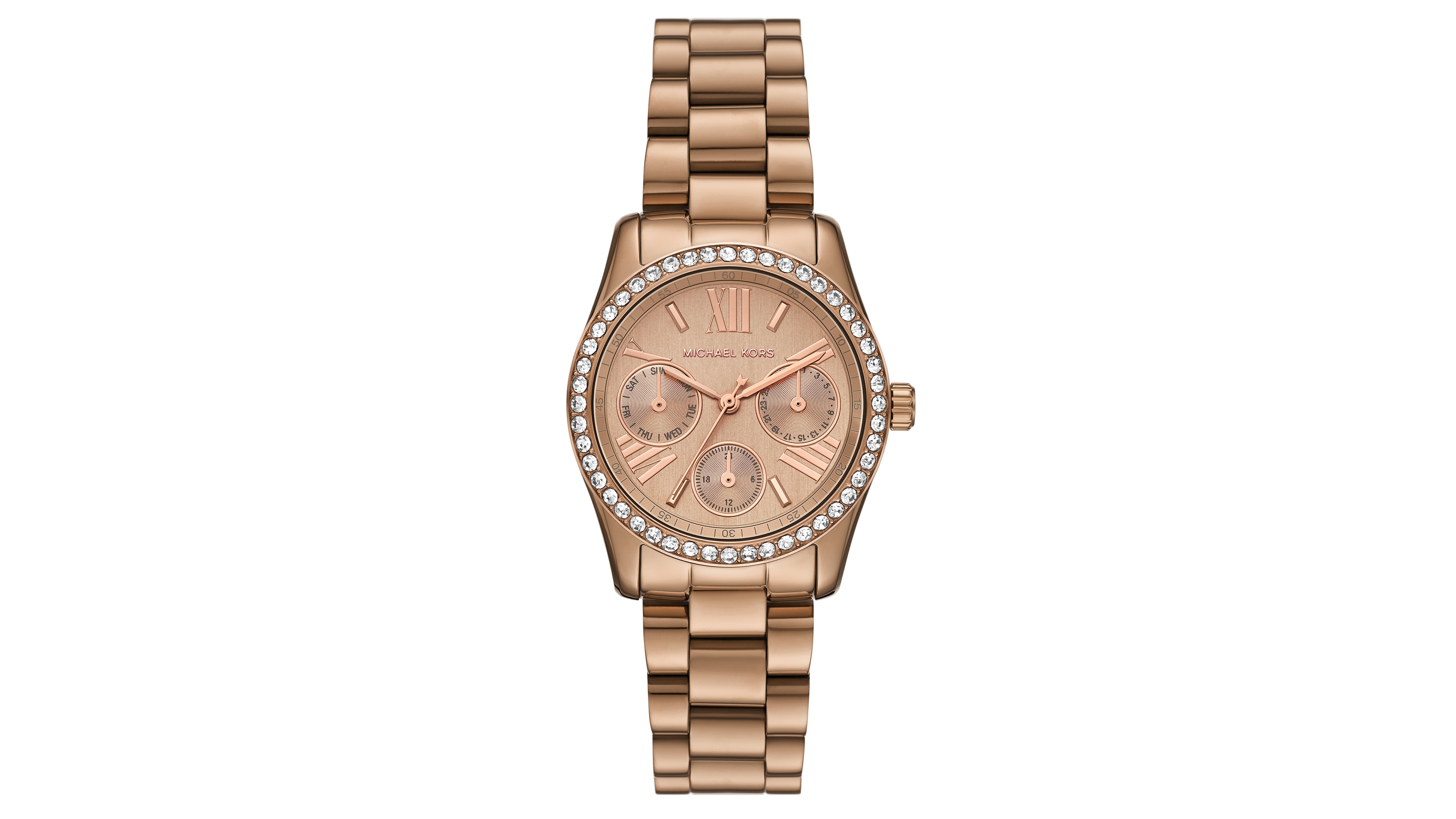 Michael Kors Women's Lexington Multi-function Beige Gold-Tone Stainless Steel Watch 33mm