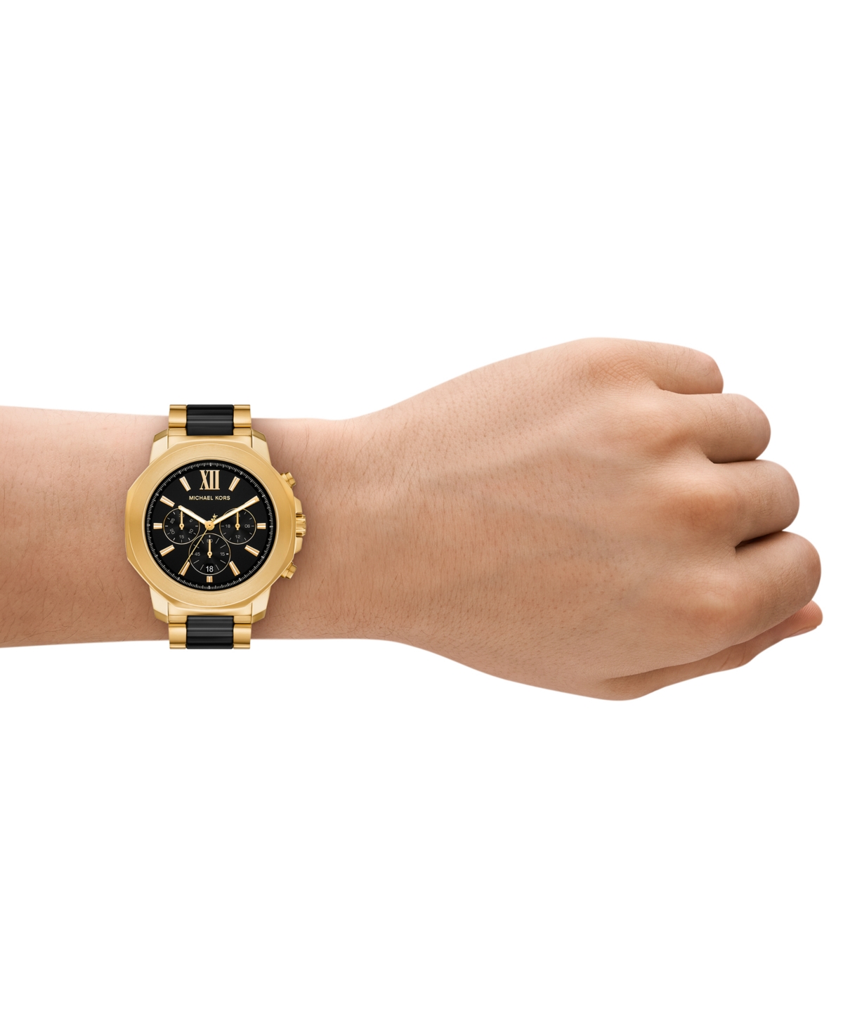 Michael Michael Kors Men's Prescott Chronograph Black Ceramic and Gold-Tone Stainless Steel Watch 44mm
