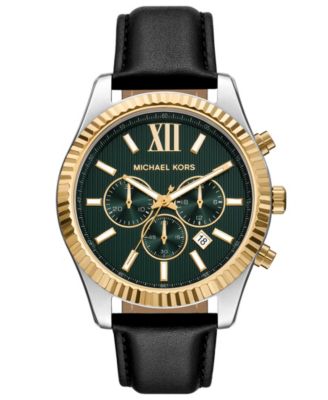 MICHAEL Men's Lexington Chronograph Black Leather Watch 44mm