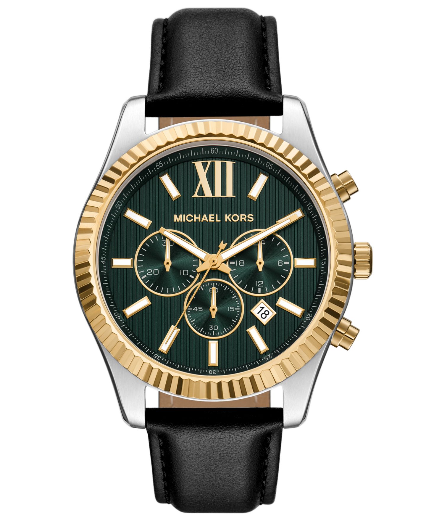 Мужские часы Michael Kors MICHAEL Lexington Chronograph Black Leather Watch 44mm — фото 1