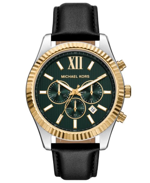Мужские часы Michael Kors MICHAEL Lexington Chronograph Black Leather Watch 44mm
