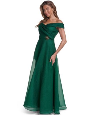 hunter green wedding guest dress Elegant Mermaid Maxi Luxe Satin with Slit Off The Shoulder Sleeves COCOMELODY CG0300, Espresso This colored wedding guest dress features delicate straps and an off Hunter Green Velvet Off The