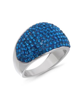 Pave Crystal Fine Silver-Plated Over Brass Indigo Blue Color Dome Shaped Ring