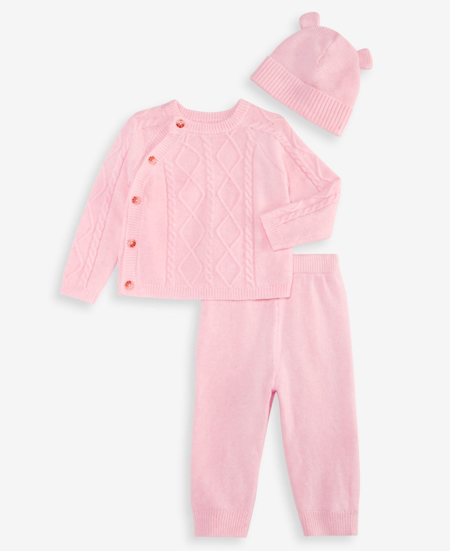Baby Girls' Long-Sleeve Cable-Knit Sweater, Pants, and Hat, 3-Piece Set