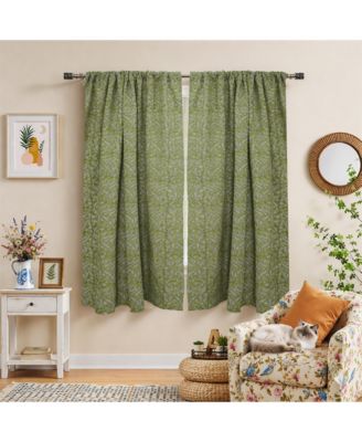 Floral Block Print Rod Pocket Linen Curtain
